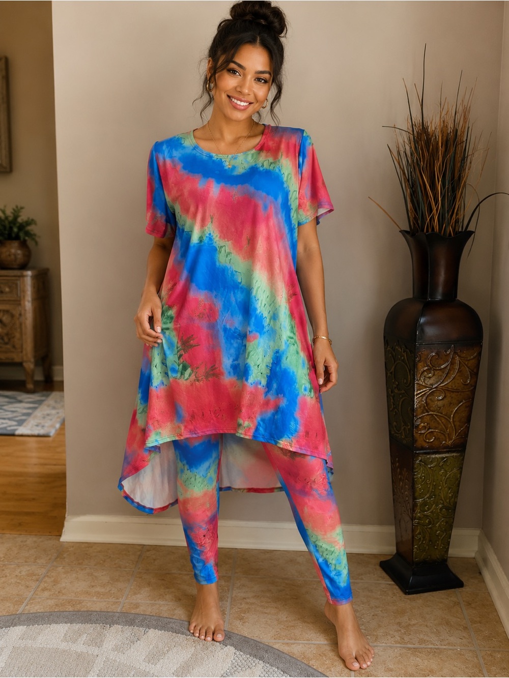 Dududai Vibrant Multicolor Tie-Dye Tunic & Legging Set